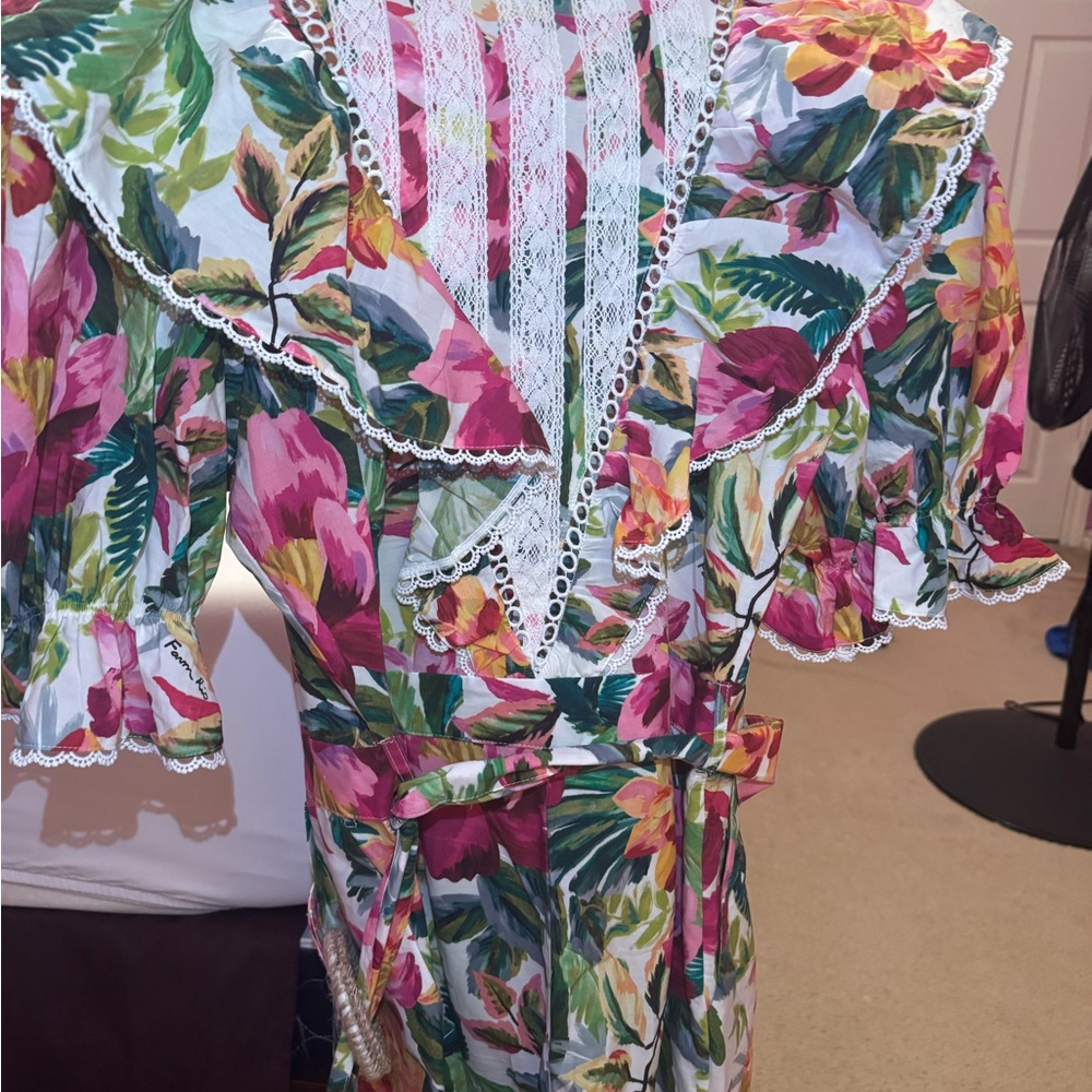 Floral Ruffle Dress with Lace Details